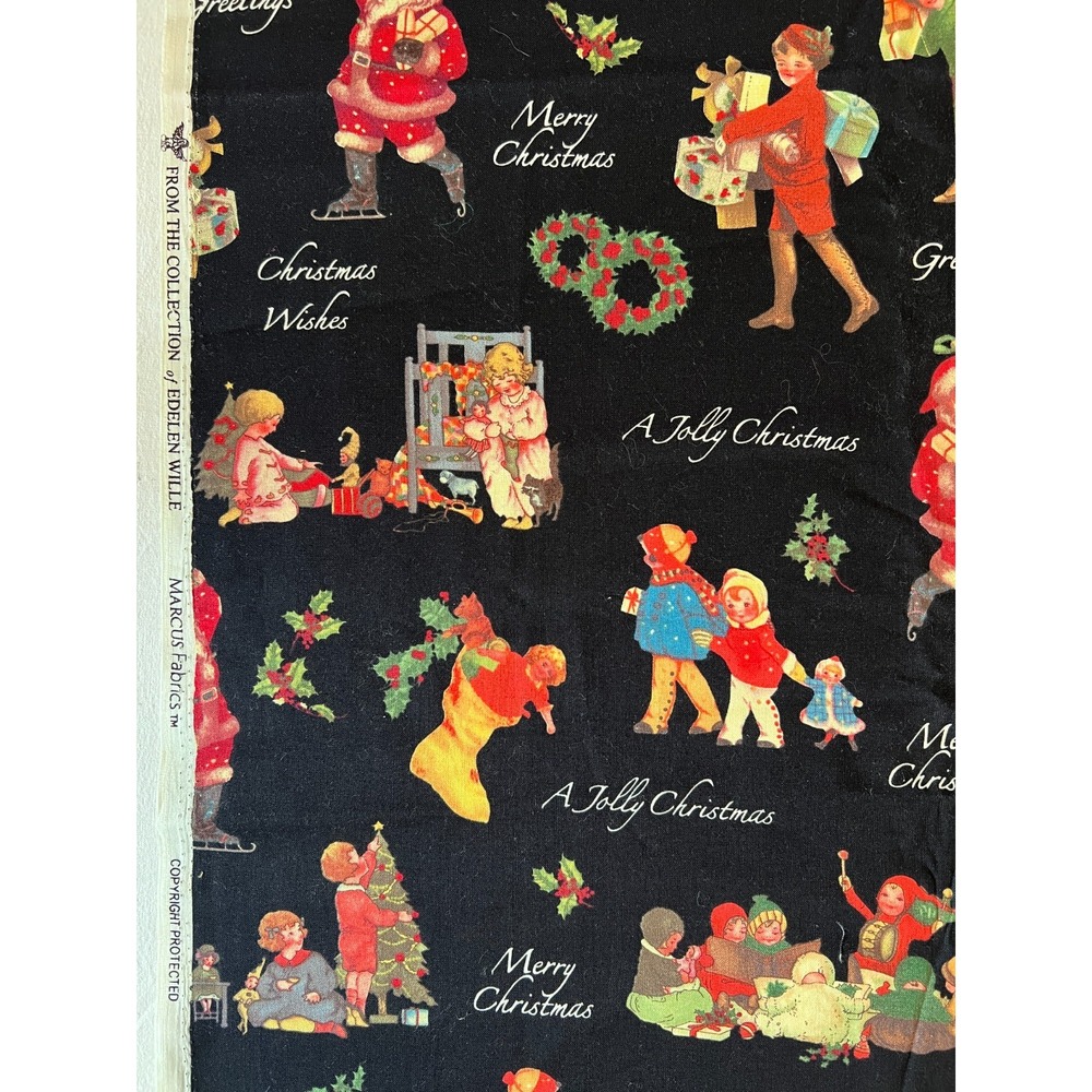 Fabric VTG Edenlen Willie Marcus Brothers A Jolly Christmas Children Play 1 Yard